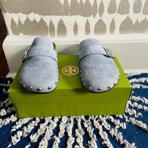 Tory Burch suede denim Blue Slip-On Shoes